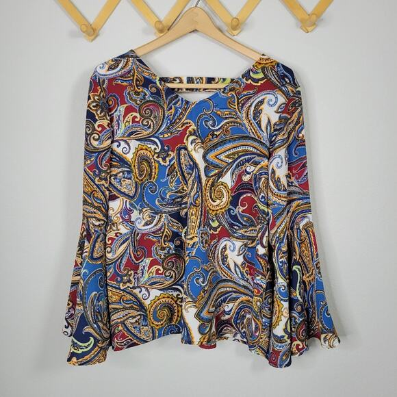 Valerie Stevens Bell Sleeve Paisley Top Medium - Picture 3 of 9
